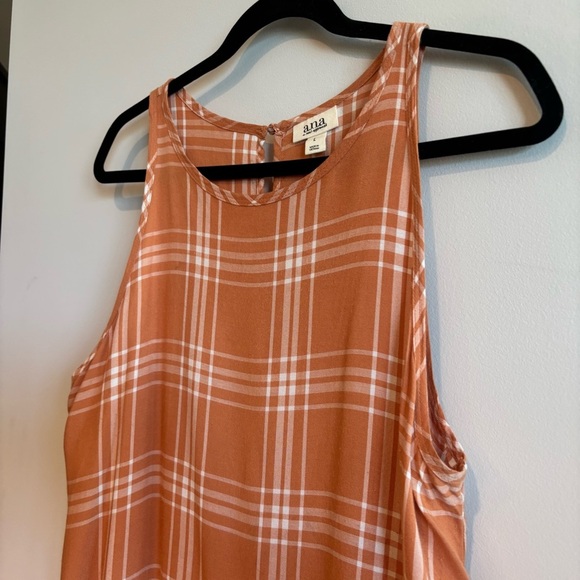 A.N.A. Orange Plaid High-Low Hem Dress Large Preppy Beach Flowy Lightweight - Picture 9 of 12